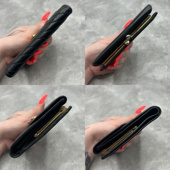 Celine Black Quilted Leather Trifold Wallet Clasp Closure Authentic Luxury - Picture 5 of 14